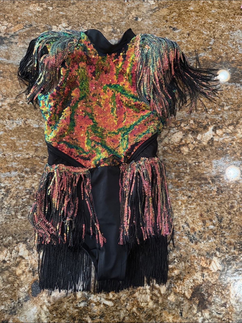 Revolution MC hummingbird colors Kids Sequin Fringe Dance Costume - Multicolor